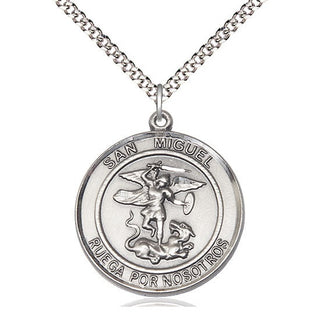 Pewter San Miguel Arcangel Medal Catholic Jewelry Engraved Catholic Saint Jewelry