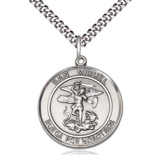 Pewter San Miguel Arcangel Medal Catholic Jewelry Engraved Catholic Saint Jewelry