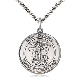 Sterling Silver San Miguel Arcangel Medal Catholic Jewelry Engraved Catholic Saint Jewelry