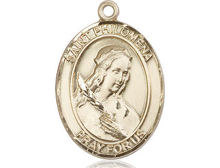 14kt Gold Saint Philomena Medal Engraved Catholic Saint Jewelry
