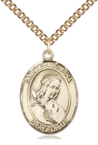 14kt Gold Saint Philomena Medal Engraved Catholic Saint Jewelry