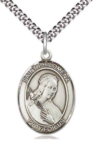 Pewter Saint Philomena Medal Catholic Jewelry Engraved Catholic Saint Jewelry