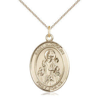 14kt Gold Filled Saint Nicholas Medal Catholic Jewelry Engraved Catholic Saint Jewelry