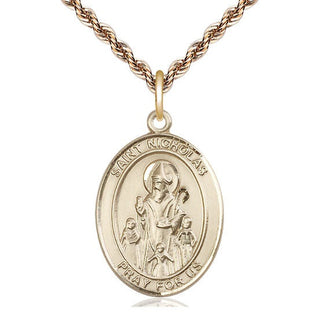 14kt Gold Saint Nicholas Medal Engraved Catholic Saint Jewelry