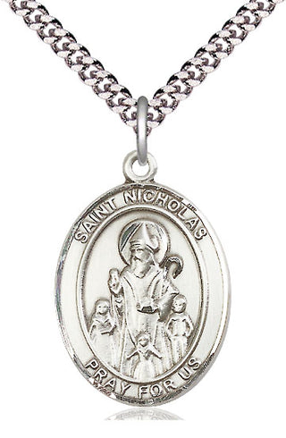 Pewter Saint Nicholas Medal Catholic Jewelry Engraved Catholic Saint Jewelry