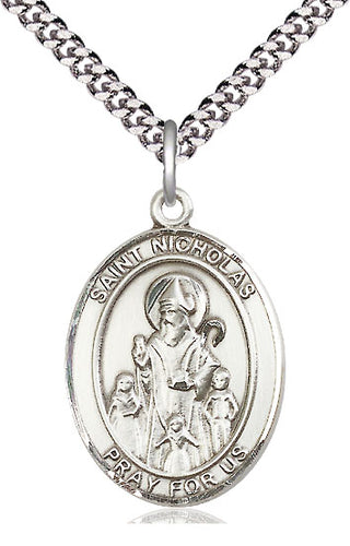 Pewter Saint Nicholas Medal Catholic Jewelry Engraved Catholic Saint Jewelry