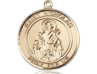 14kt Gold Filled Saint Nicholas Medal Engraved Catholic Saint Jewelry