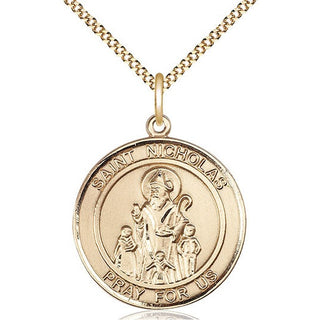 14kt Gold Filled Saint Nicholas Medal Catholic Jewelry Engraved Catholic Saint Jewelry