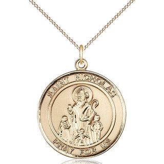 14kt Gold Filled Saint Nicholas Medal Catholic Jewelry Engraved Catholic Saint Jewelry