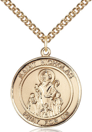 14kt Gold Filled Saint Nicholas Medal Catholic Jewelry Engraved Catholic Saint Jewelry