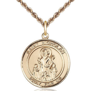 14kt Gold Filled Saint Nicholas Medal Catholic Jewelry Engraved Catholic Saint Jewelry