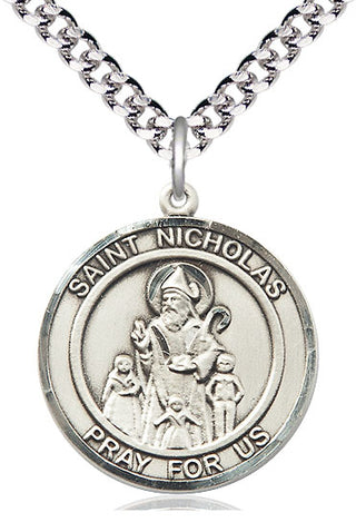 Pewter Saint Nicholas Medal Catholic Jewelry Engraved Catholic Saint Jewelry