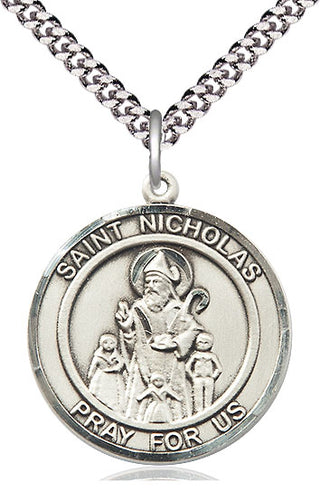 Pewter Saint Nicholas Medal Catholic Jewelry Engraved Catholic Saint Jewelry