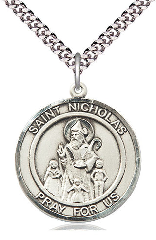 Sterling Silver Saint Nicholas Medal Catholic Jewelry Engraved Catholic Saint Jewelry