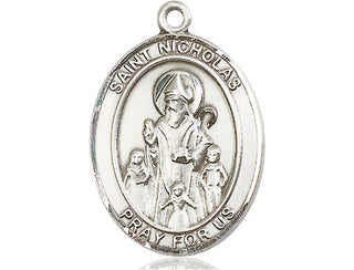 Pewter Saint Nicholas Pendant on an 24-inch Light Rhodium Heavy Curb Chain Engraved Catholic Saint Jewelry