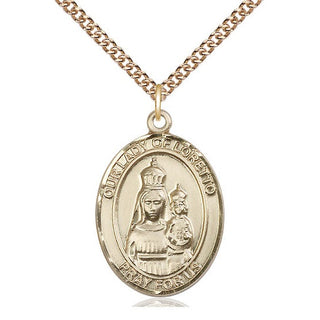14kt Gold Our Lady of Loretto Medal Engraved Catholic Saint Jewelry