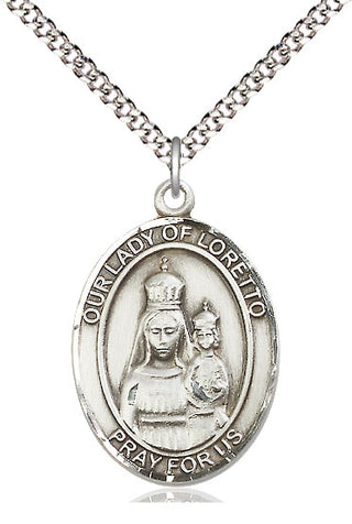 Pewter Our Lady of Loretto Medal Catholic Jewelry Engraved Catholic Saint Jewelry