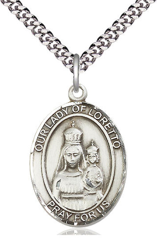 Sterling Silver Our Lady of Loretto Medal Catholic Jewelry Engraved Catholic Saint Jewelry