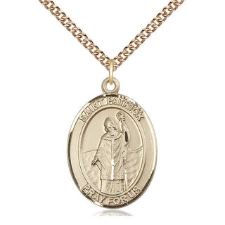 14kt Gold Saint Patrick Medal Engraved Catholic Saint Jewelry