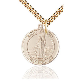 14kt Gold Filled Saint Patrick Medal Catholic Jewelry Engraved Catholic Saint Jewelry