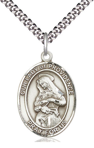 Pewter Our Lady of Providence Medal Catholic Jewelry Engraved Catholic Saint Jewelry