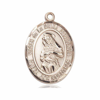 14kt Gold Virgen de la Divina Medal Engraved Catholic Saint Jewelry
