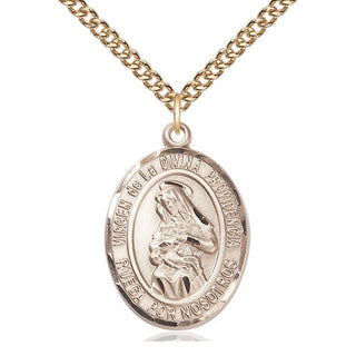 14kt Gold Virgen de la Divina Medal Engraved Catholic Saint Jewelry