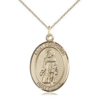 14kt Gold Saint Peregrine Laziosi Medal Engraved Catholic Saint Jewelry