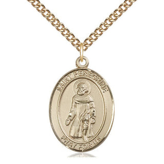 14kt Gold Saint Peregrine Laziosi Medal Engraved Catholic Saint Jewelry