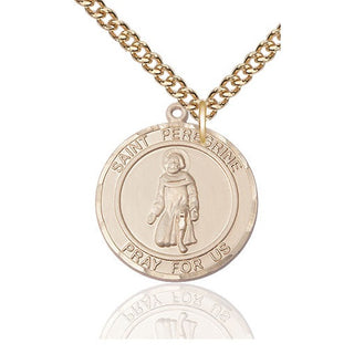 14kt Gold Saint Peregrine Medal Engraved Catholic Saint Jewelry