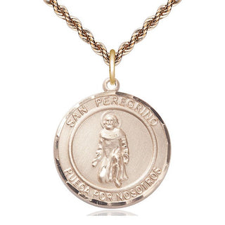 14kt Gold San Peregrino Medal Engraved Catholic Saint Jewelry
