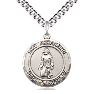 Pewter San Peregrino Medal Catholic Jewelry Engraved Catholic Saint Jewelry