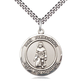 Sterling Silver San Peregrino Medal Catholic Jewelry Engraved Catholic Saint Jewelry