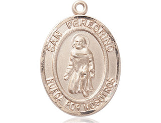 14kt Gold San Peregrino Medal Engraved Catholic Saint Jewelry