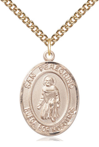 14kt Gold San Peregrino Medal Engraved Catholic Saint Jewelry