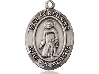 Pewter San Peregrino Medal Engraved Catholic Saint Jewelry