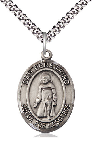 Pewter San Peregrino Medal Catholic Jewelry Engraved Catholic Saint Jewelry