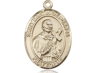14kt Gold Saint Martin de Porres Medal Engraved Catholic Saint Jewelry