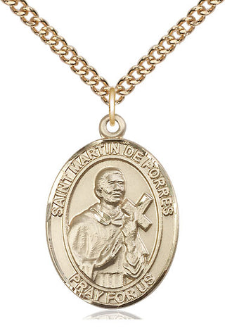 14kt Gold Saint Martin de Porres Medal Engraved Catholic Saint Jewelry