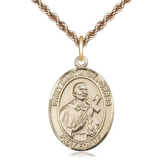 14kt Gold Saint Martin de Porres Medal Engraved Catholic Saint Jewelry