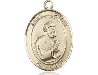 14kt Gold Saint Peter the Apostle Medal Engraved Catholic Saint Jewelry