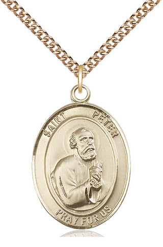 14kt Gold Saint Peter the Apostle Medal Engraved Catholic Saint Jewelry