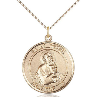 14kt Gold Saint Peter the Apostle Medal Engraved Catholic Saint Jewelry