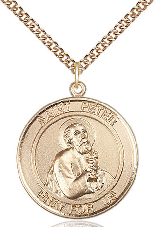 14kt Gold Saint Peter the Apostle Medal Engraved Catholic Saint Jewelry