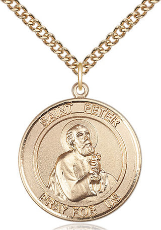 14kt Gold Saint Peter the Apostle Medal Engraved Catholic Saint Jewelry