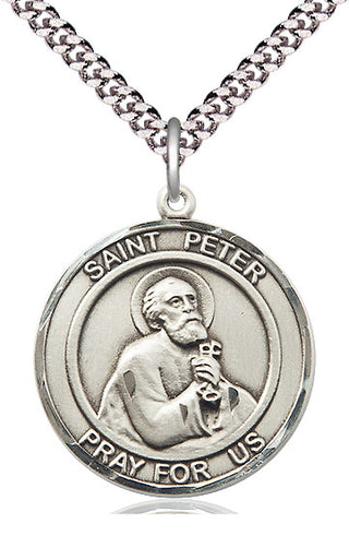 Sterling Silver Saint Peter the Apostle Medal Catholic Jewelry Engraved Catholic Saint Jewelry
