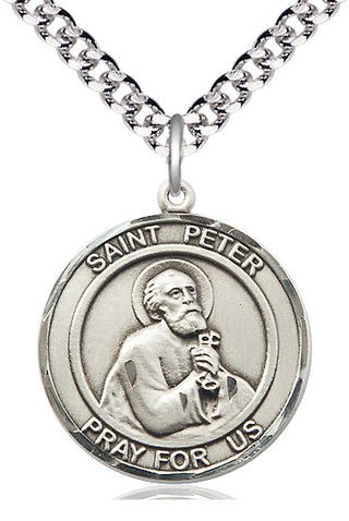 Sterling Silver Saint Peter the Apostle Medal Catholic Jewelry Engraved Catholic Saint Jewelry
