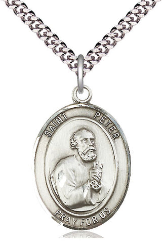 Sterling Silver Saint Peter the Apostle Medal Catholic Jewelry Engraved Catholic Saint Jewelry