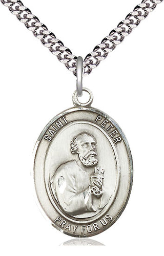 Sterling Silver Saint Peter the Apostle Medal Catholic Jewelry Engraved Catholic Saint Jewelry