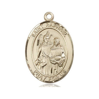 14kt Gold Saint Raphael the Archangel Medal Engraved Catholic Saint Jewelry